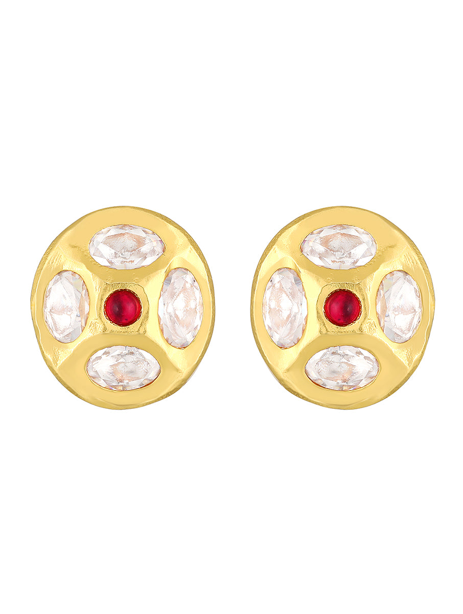 Golden, Red , Kundan Polki Earrings