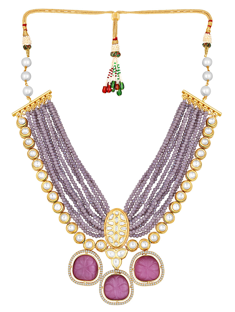 Gold Plated Kundan Necklace with Onyx and Agate