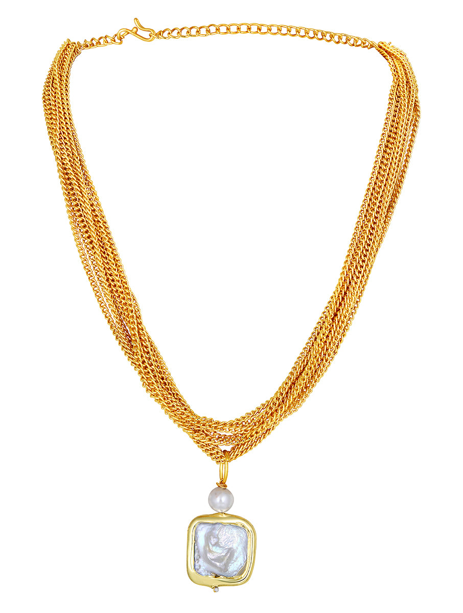 Designer Gold Polished Brass Chain With Mother Of Pear