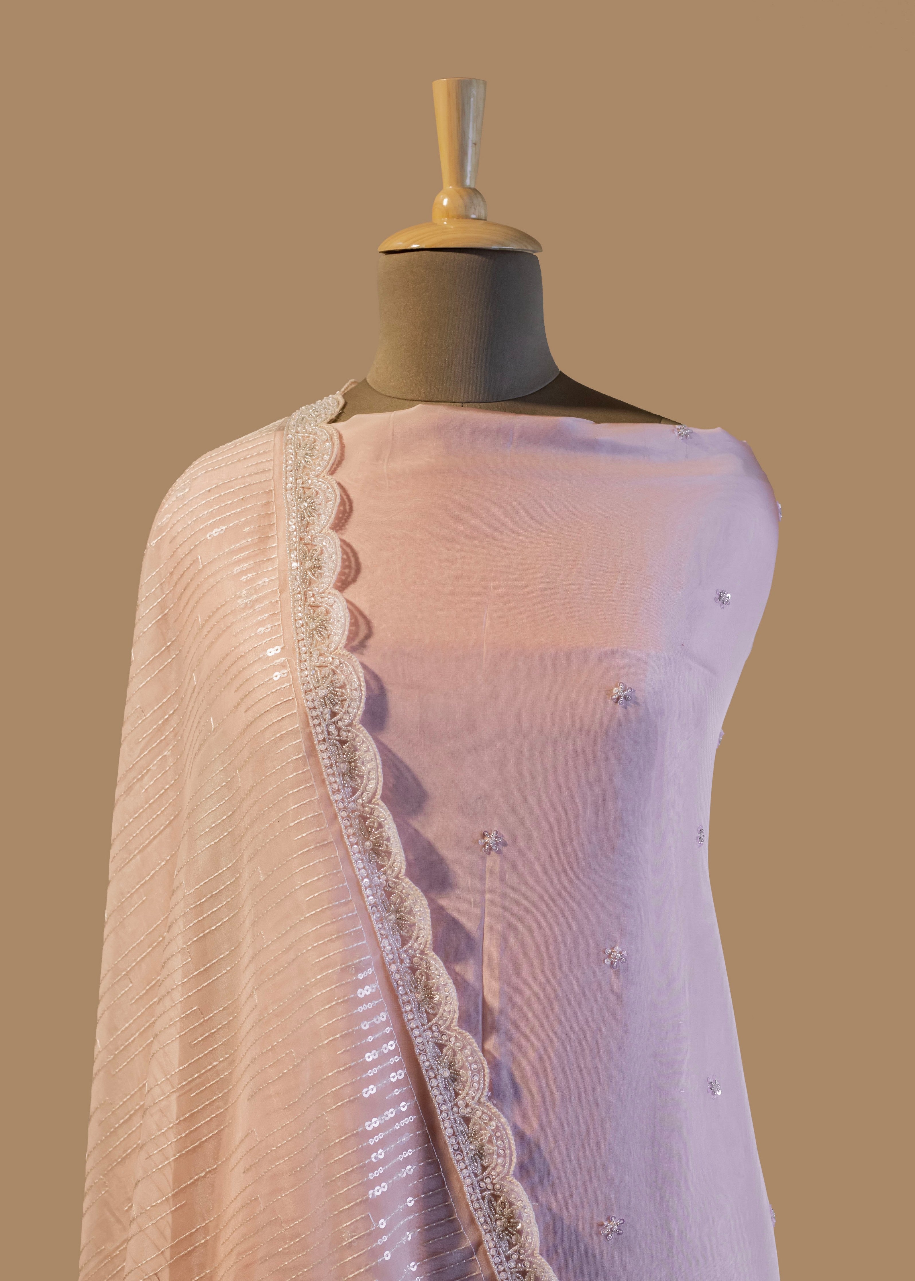 Graceful Powder Pink Hand embroidered Suit Dupatta