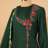 Pure Silk Dark Green Hand Embroidered Suit Dupatta