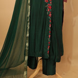 Pure Silk Dark Green Hand Embroidered Suit Dupatta