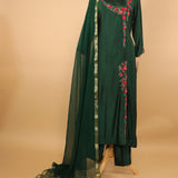 Pure Silk Dark Green Hand Embroidered Suit Dupatta