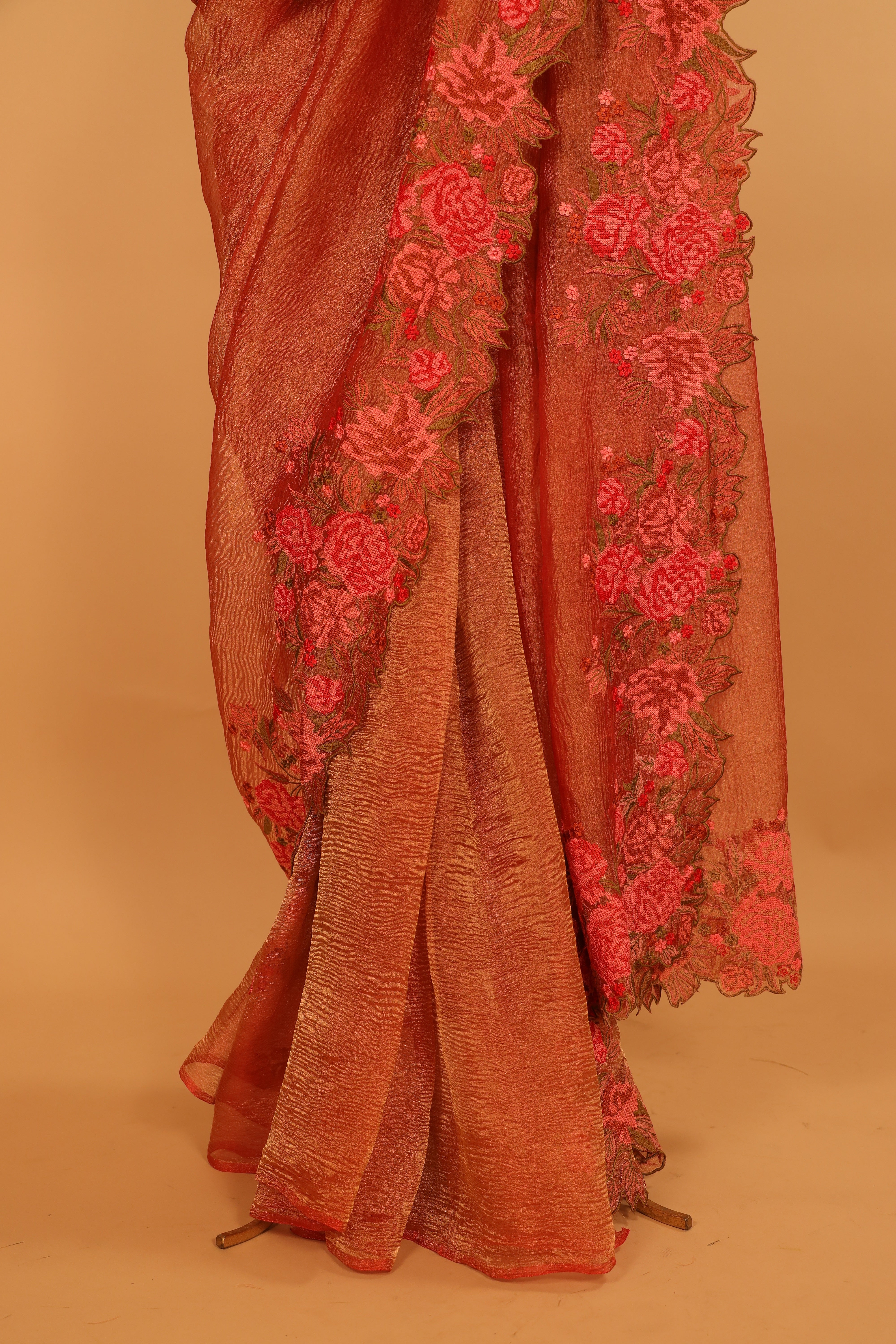 Designer Thread Embroidered Tissue Saree