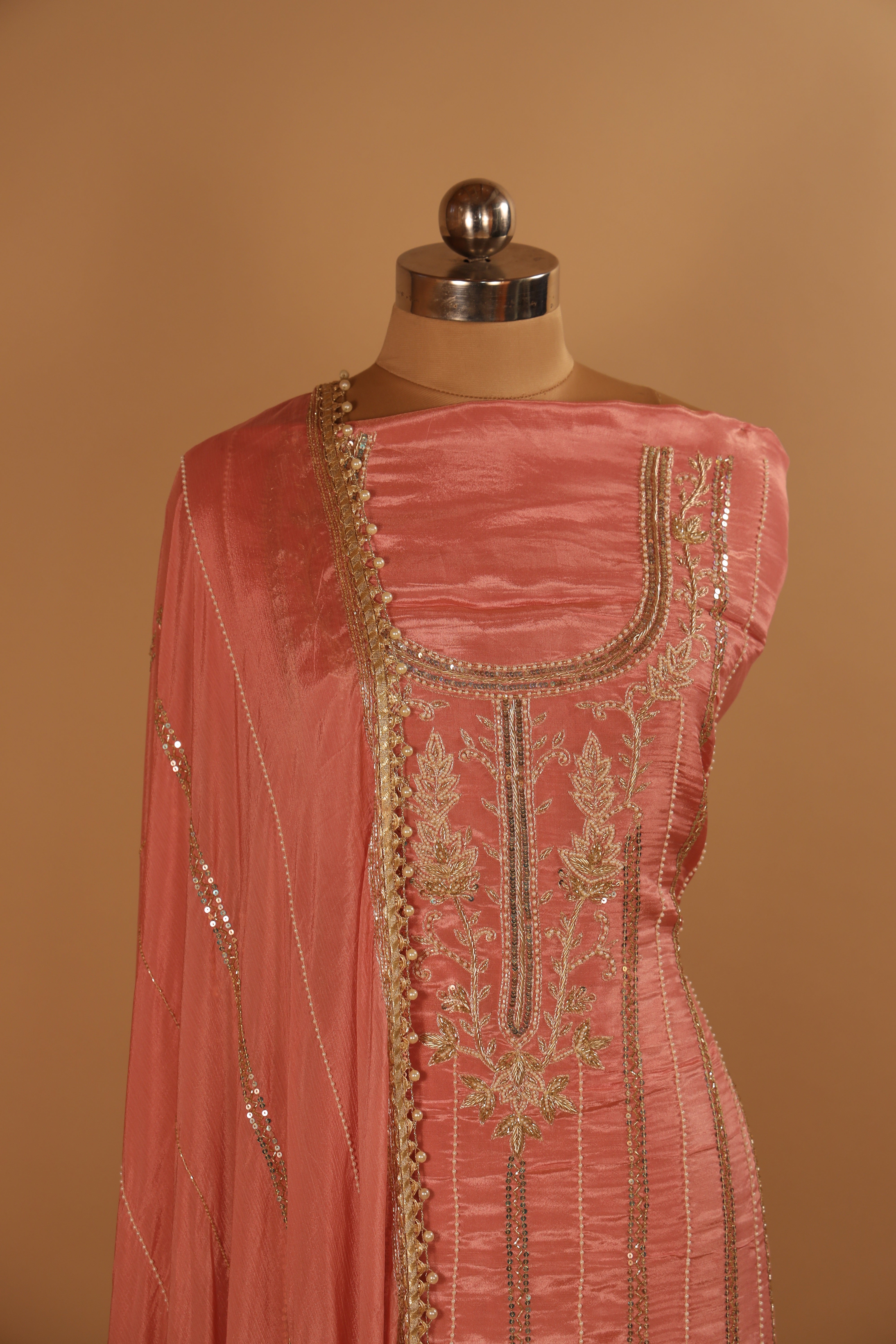 Hand Embroidered Pink Pure Silk Suit Dupatta