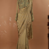 Designer Green Hand Embroidered Drape Saree