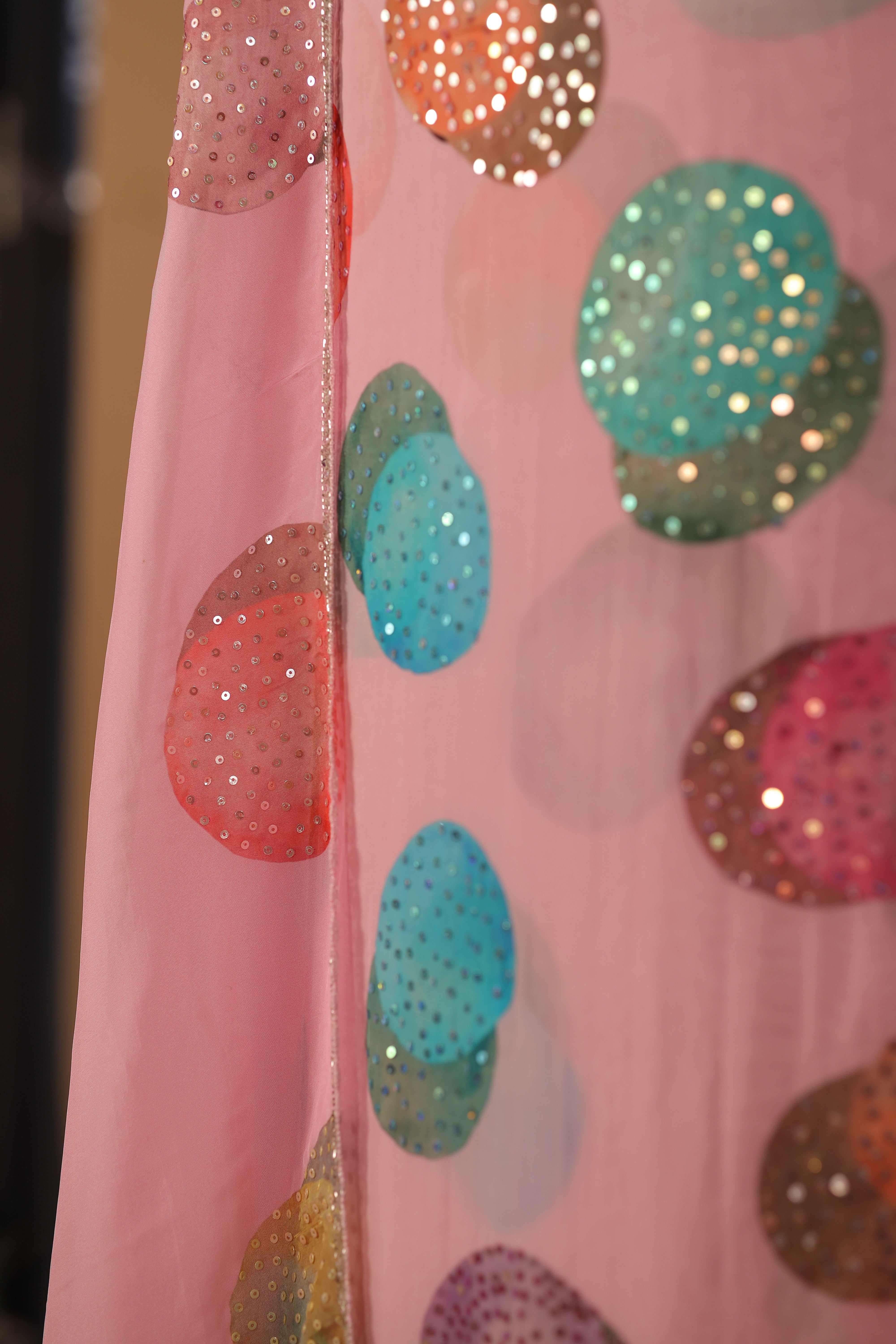 Designer Hand Embroidered Pink Organza Georgette Suit Dupatta
