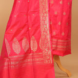 Hand Woven Pink Pure Silk Suit Dupatta