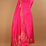 Hand Woven Dark Pink Pure Silk Suit Dupatta.