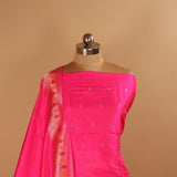 Hand Woven Dark Pink Pure Silk Suit Dupatta.