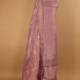 Hand embroidered Lilac tissue georgette suit with banarasi dupatta