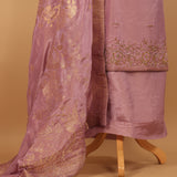 Hand embroidered Lilac tissue georgette suit with banarasi dupatta