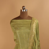 Hand embroidered green tissue georgette suit with banarasi dupatta