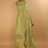 Hand embroidered green tissue georgette suit with banarasi dupatta