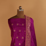 Hand Woven Purple Pure Silk Suit Dupatta