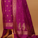 Hand Woven Purple Pure Silk Suit Dupatta