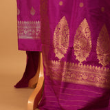 Hand Woven Purple Pure Silk Suit Dupatta