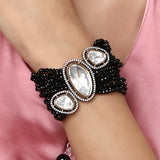 Black Gold plated Polki Bracelet with Crystals