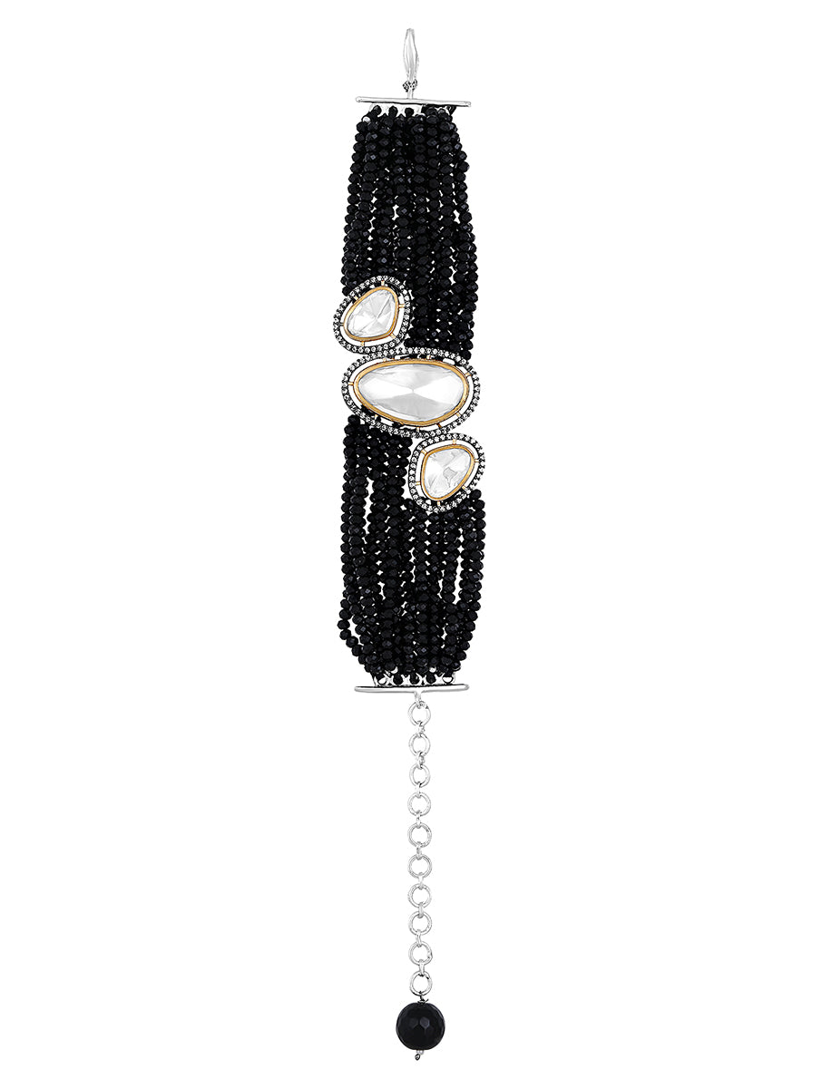 Black Gold plated Polki Bracelet with Crystals