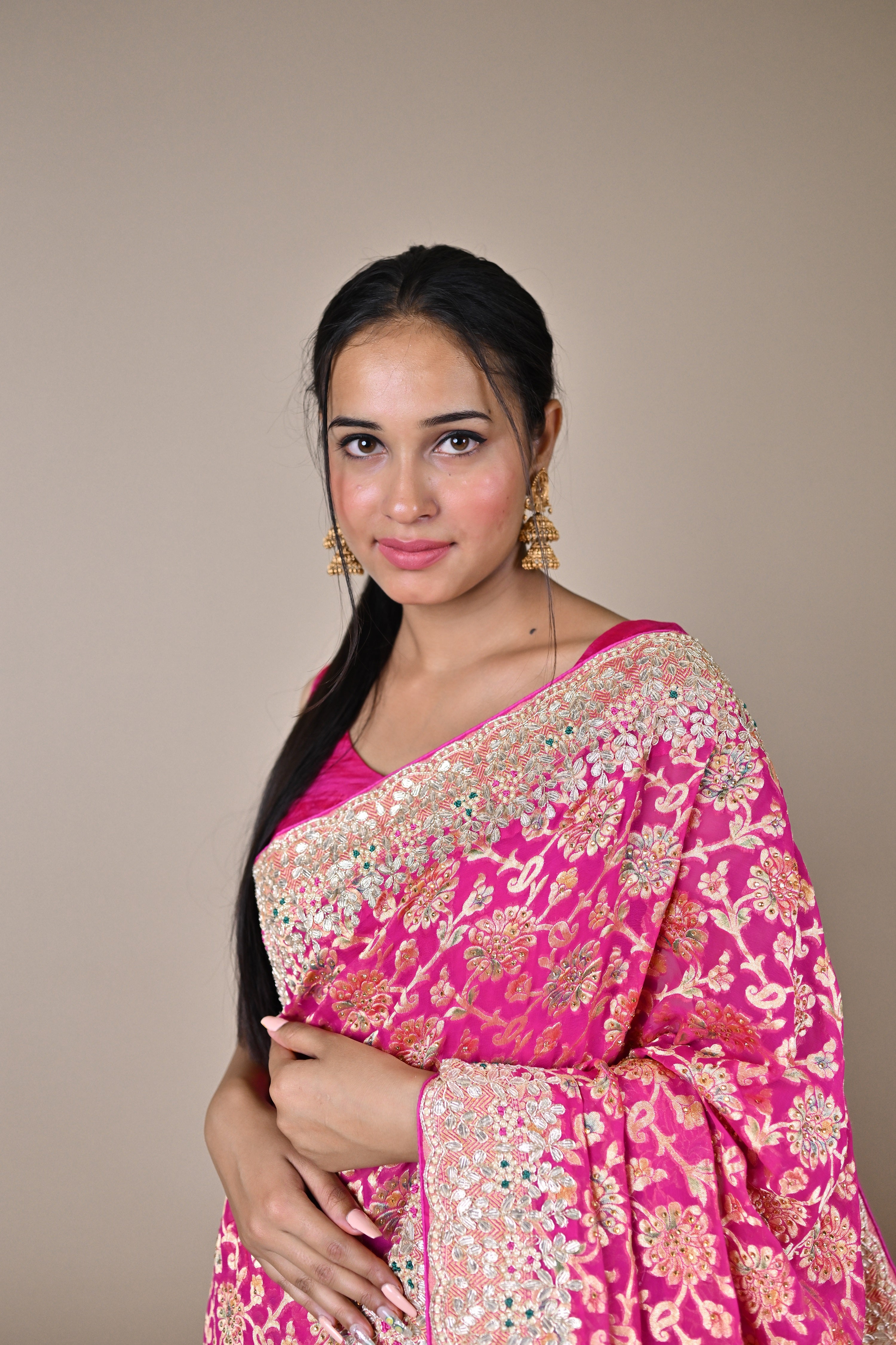 Pure georgette  hand embroidered banarasi saree
