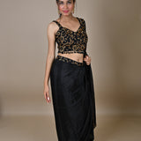 Designer Black Hand Embroidered Georgette Organza Saree.