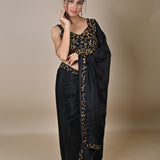 Designer Black Hand Embroidered Georgette Organza Saree.