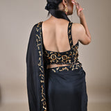 Designer Black Hand Embroidered Georgette Organza Saree.