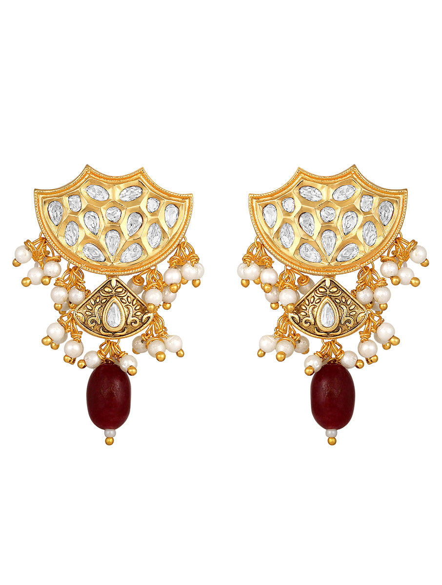 Gold Polish Brass with Kundan Polki Earrings