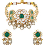 Designer Gold Polish Brass with Kundan Polki Necklace Set