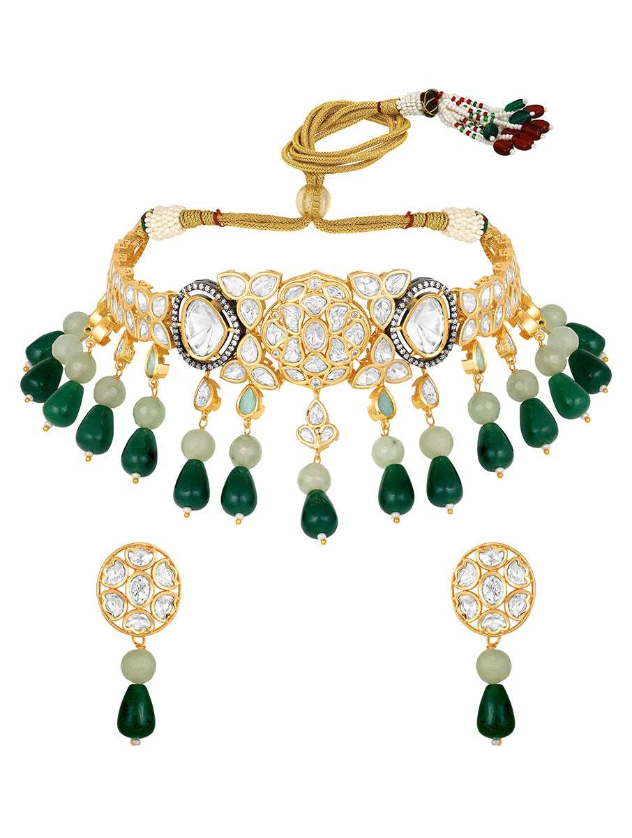 Designer Gold Polish Brass with Mosanite Kundan Polki