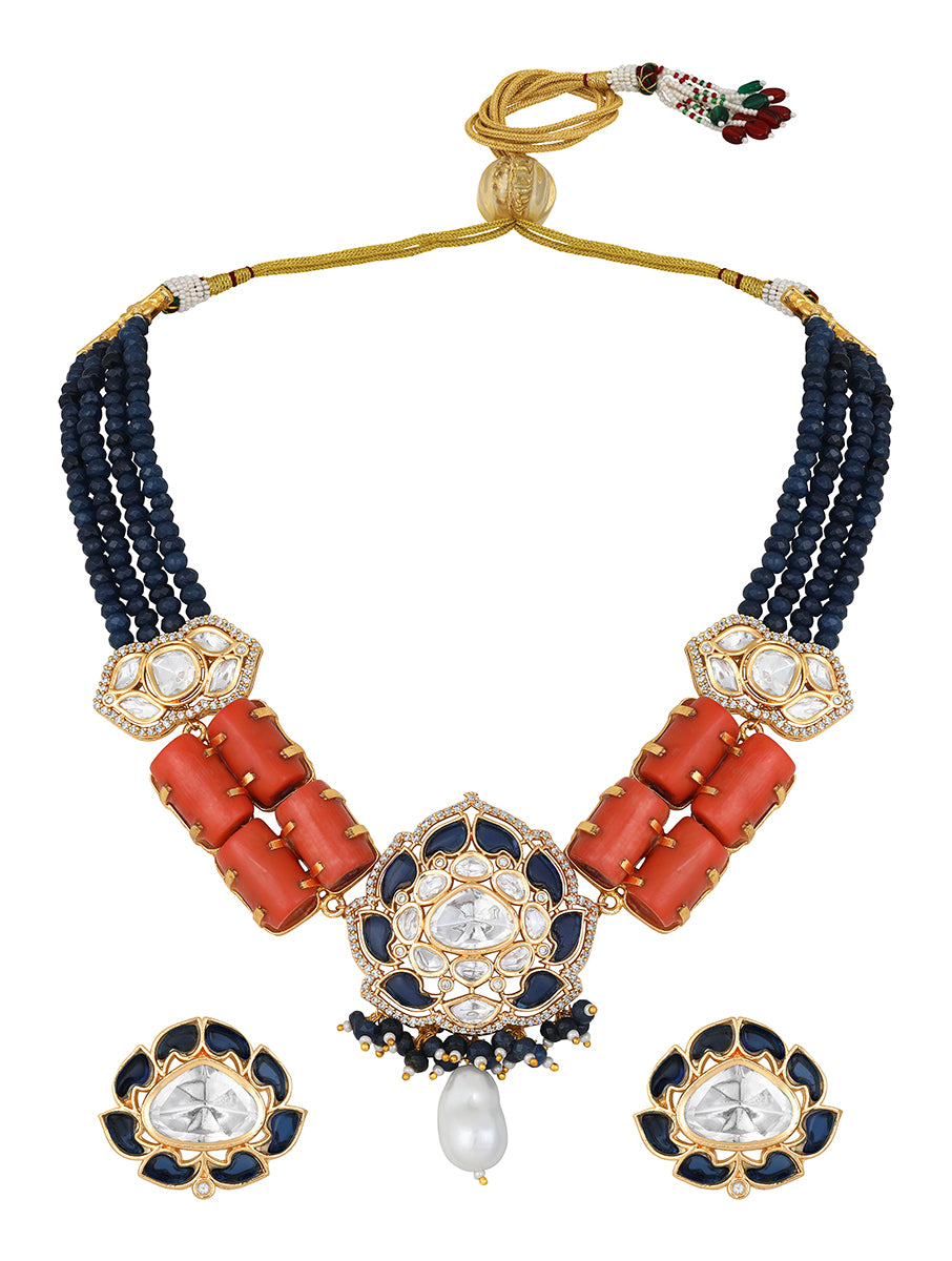 Designer  Gold Polish Brass with Kundan Polki Necklace