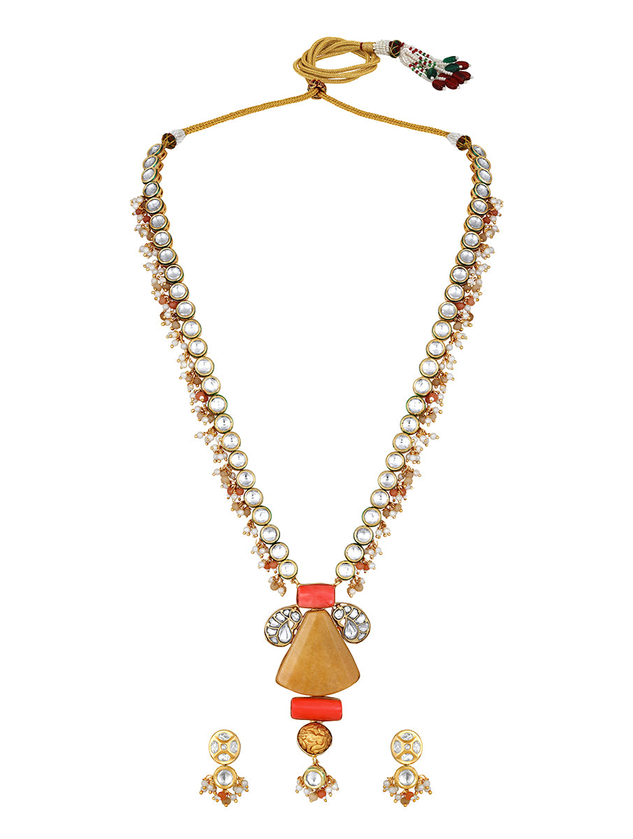 Designer Gold Polish Brass with Kundan Polki Necklace Set