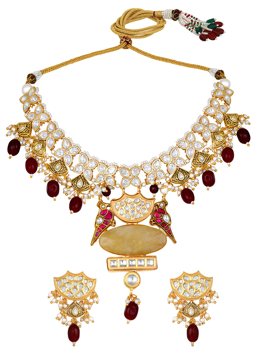 Designer Gold Polish Brass with Mosanite Kundan Polki