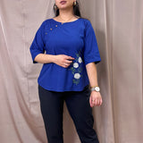 elegant embroidered linen blue shirt