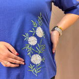 elegant embroidered linen blue shirt