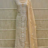 Hand embroidered pure tissue chanderi chikankari dyeable lucknowi suit dupatta