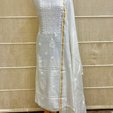 Hand embroidered pure chanderi chikankari dyeable lucknowi suit dupatta