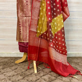 Hand block pure maheshwari chanderi zari woven suit dupatta