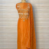 Exquisite Hand Embroidered Tissue Suit with Gold Stripes Dupatta