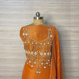 Exquisite Hand Embroidered Tissue Suit with Gold Stripes Dupatta