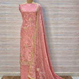 Exquisite Hand Embroidered Tissue Suit with zari work Dupatta