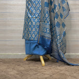 Hand block pure maheshwari chanderi zari woven suit dupatta