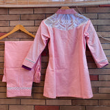 Embroidered linen pink coord set