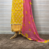 Summer cool yellow hand embroidered cotton suit dupatta