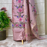 Elegant Lavender Maheshwari Suit with Artistic Hand-Painted Design