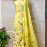 Sunshine Yellow Hand-Painted Maheshwari Suit with Brushed Dupatta