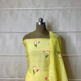 Sunshine Yellow Hand-Painted Maheshwari Suit with Brushed Dupatta