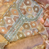 Hand-Embroidered Banarasi Silk Suit with Gota Work and Woven Jaal Dupatta