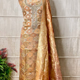 Hand-Embroidered Banarasi Silk Suit with Gota Work and Woven Jaal Dupatta