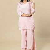 Pink Georgette Organza Handcrafted Applique Coord Set